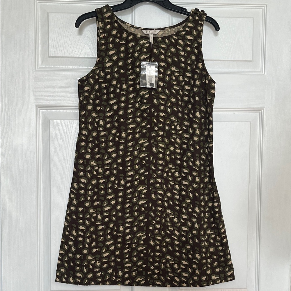 Old Navy Linen Blend Sleeveless Mini Dress Green Brown Size M - NWT